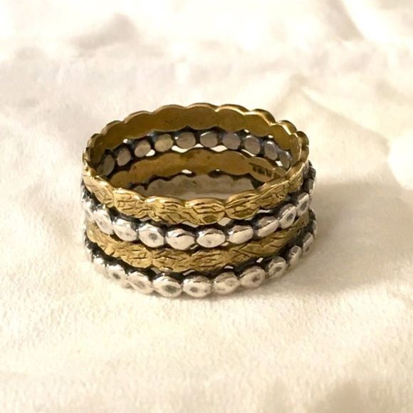SILPADA Two Tone Sterling Silver Gold Tone Brass Stacked Ring Made In Israel - Picture 6 of 16
